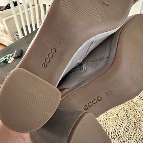 ECCO Gray Leather Peep Toe Block Heel Slingback Ankle Booties sz /41 USA 10-10.5 - Picture 7 of 8